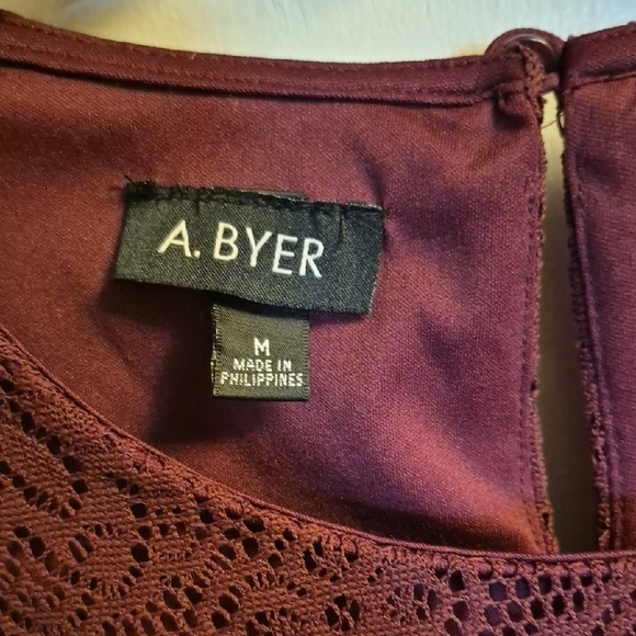A. Byer Burgundy Lace Long Sleeve Dress - Picture 3 of 8